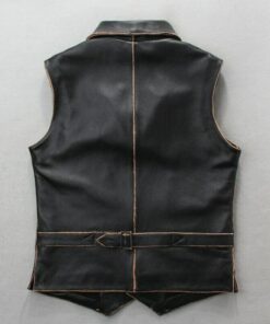 Motorcycle Biker Vintage Cafe Racer Distressed Black Genuine Leather Vest