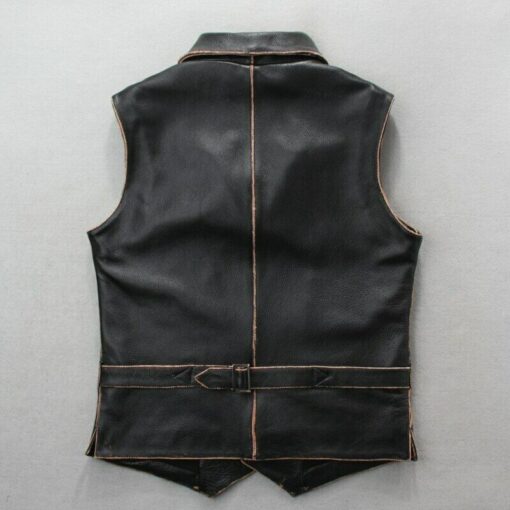 Motorcycle Biker Vintage Cafe Racer Distressed Black Genuine Leather Vest