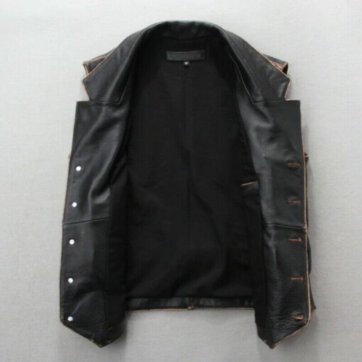Motorcycle Biker Vintage Cafe Racer Distressed Black Genuine Leather Vest