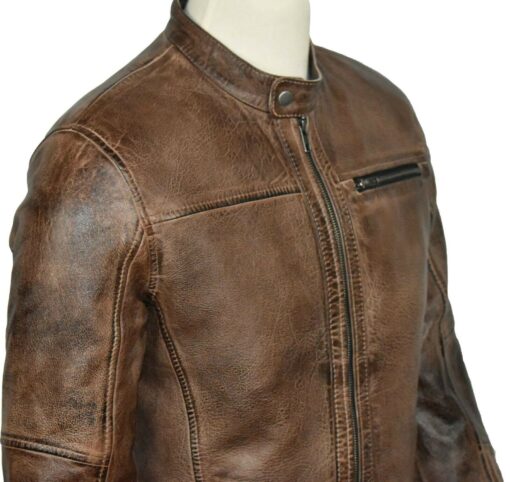 Motorcycle Biker Vintage Cafe Racer Distressed Brown Genuine Leather Jacket