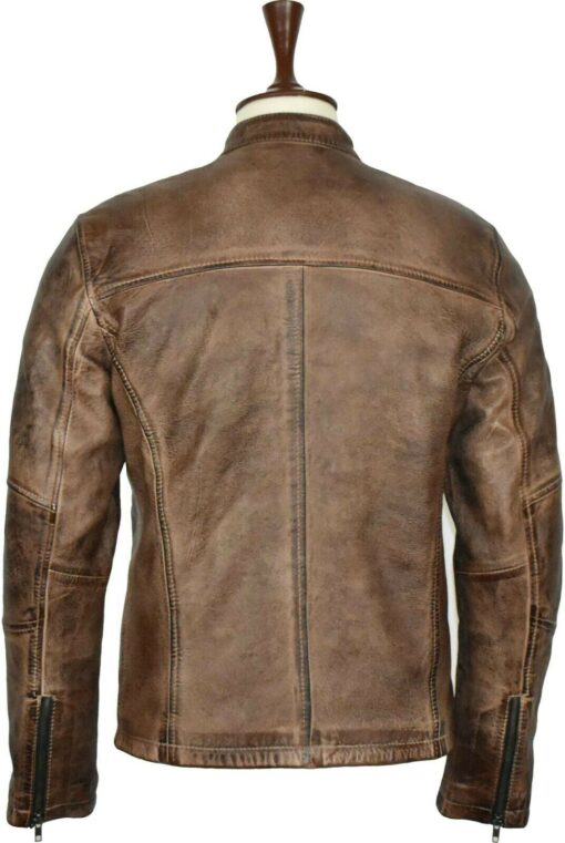 Motorcycle Biker Vintage Cafe Racer Distressed Brown Genuine Leather Jacket
