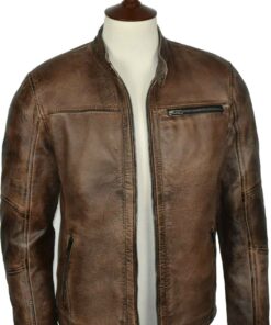 Motorcycle Biker Vintage Cafe Racer Distressed Brown Genuine Leather Jacket
