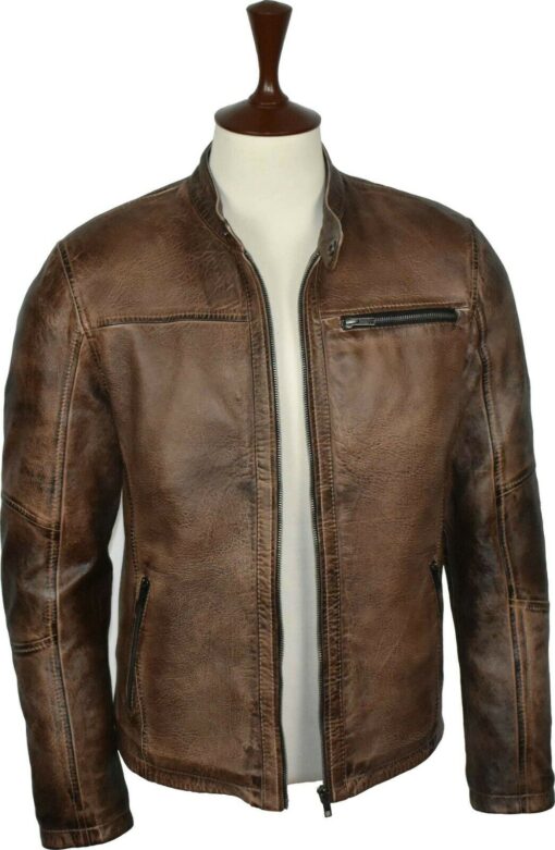 Motorcycle Biker Vintage Cafe Racer Distressed Brown Genuine Leather Jacket