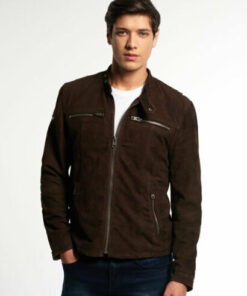Motorcycle Brown Genuine Suede Leather Jacket
