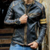 Motorcycle Cafe Racer Distressed Black Genuine Leather Jacket