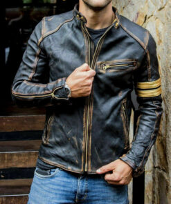 Motorcycle Cafe Racer Distressed Black Genuine Leather Jacket