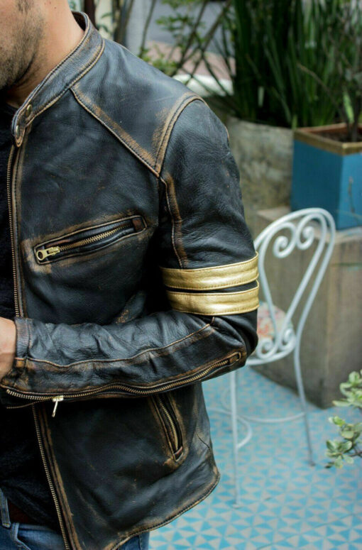 Motorcycle Cafe Racer Distressed Black Genuine Leather Jacket - Image 2