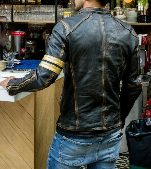 Motorcycle Cafe Racer Distressed Black Genuine Leather Jacket - Image 3