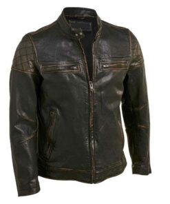 Motorcycle Cafe Racer Distressed Black Quilted Genuine Leather Jacket 1
