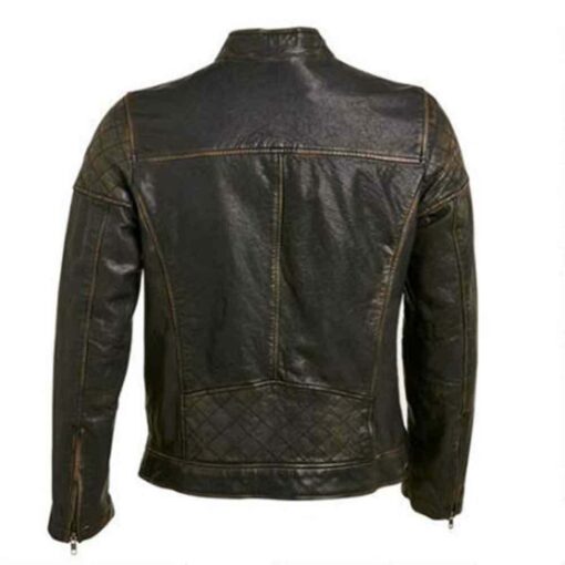 Motorcycle Cafe Racer Distressed Black Quilted Genuine Leather Jacket 1