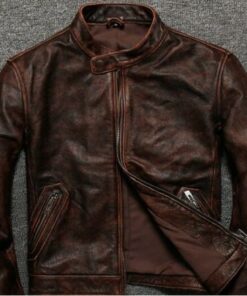 Motorcycle Cafe Racer Distressed Brown Genuine Leather Jacket