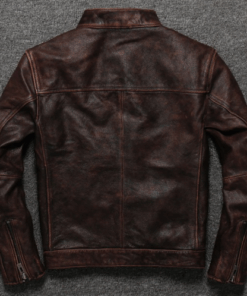 Motorcycle Cafe Racer Distressed Brown Genuine Leather Jacket