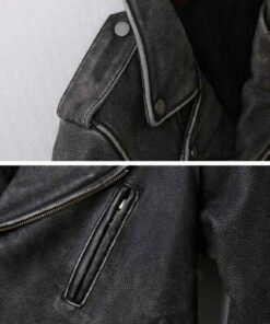 Motorcycle Cafe Racer Vintage Distressed Black Genuine Leather Jacket