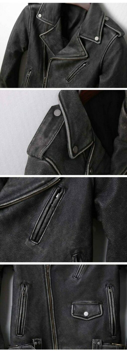 Motorcycle Cafe Racer Vintage Distressed Black Genuine Leather Jacket