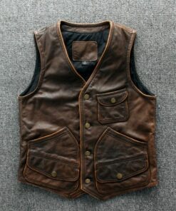 Motorcycle Distressed Brown Genuine Leather Vest