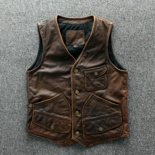 Motorcycle Distressed Brown Genuine Leather Vest