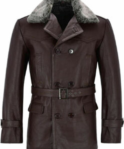 Motorcycle Long Cowhide Fur Collar Genuine Leather Coat