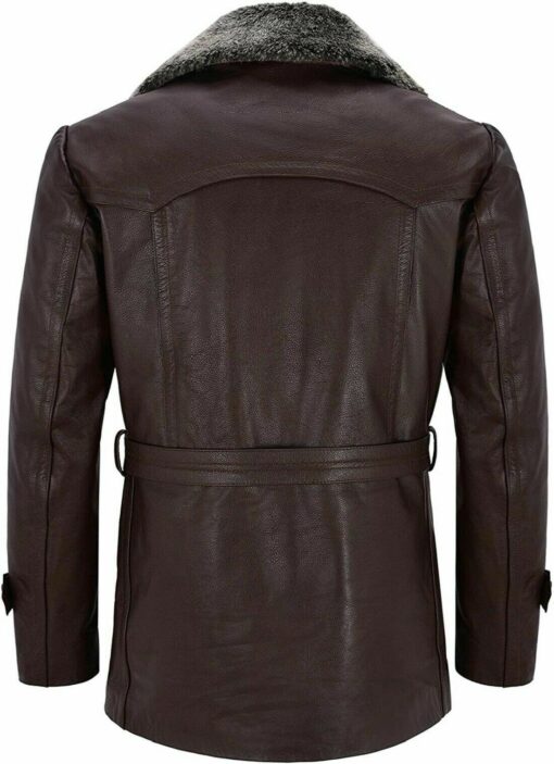 Motorcycle Long Cowhide Fur Collar Genuine Leather Coat