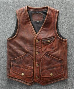Motorcycle Tan Brown Genuine Leather Vest