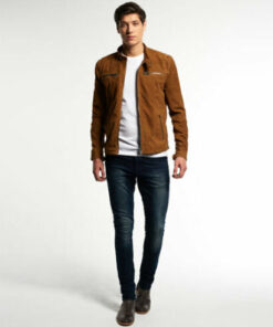 Motorcycle Tan Brown Genuine Suede Leather Jacket