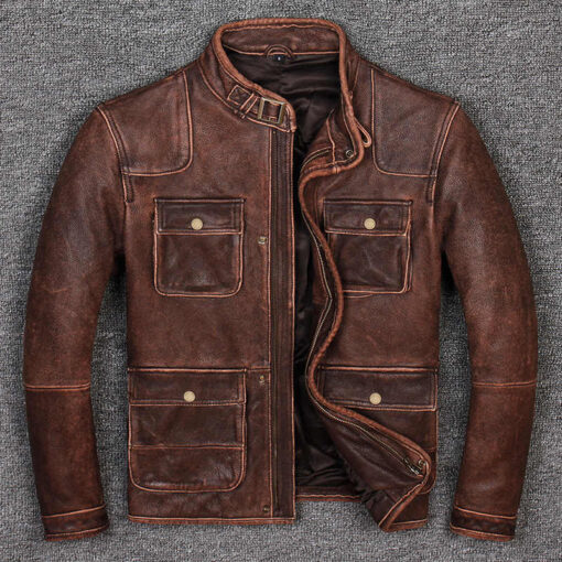Motorcycle Vintage Distressed Brown Cafe Racer Genuine Leather Jacket