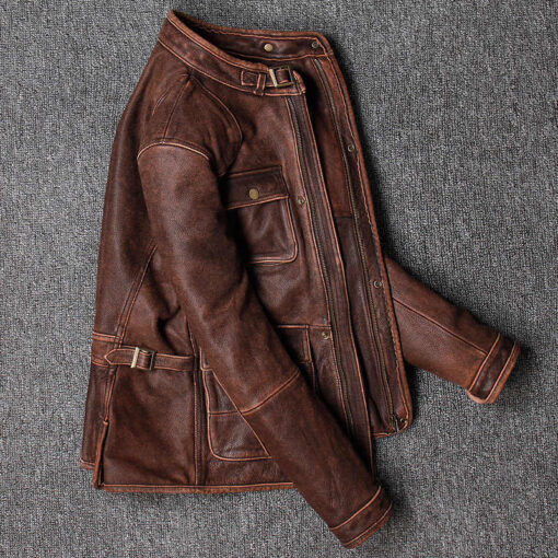 Motorcycle Vintage Distressed Brown Cafe Racer Genuine Leather Jacket