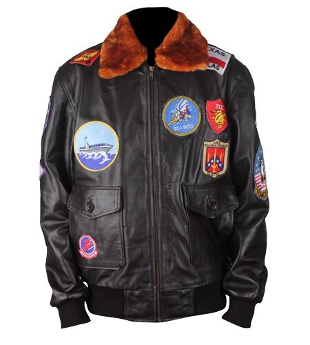 Top Gun Genuine Brown Bomber Leather Jacket with Fur Collar