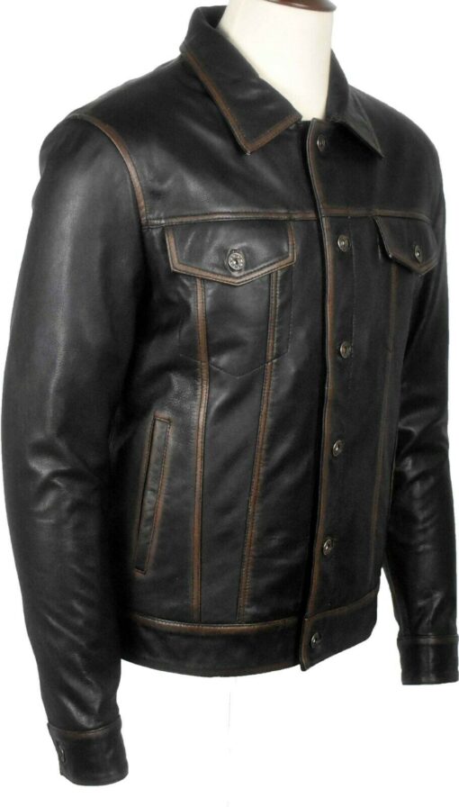 Trucker Black Genuine Leather Jacket