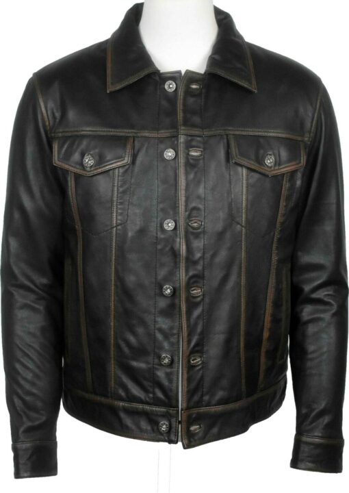 Trucker Black Genuine Leather Jacket