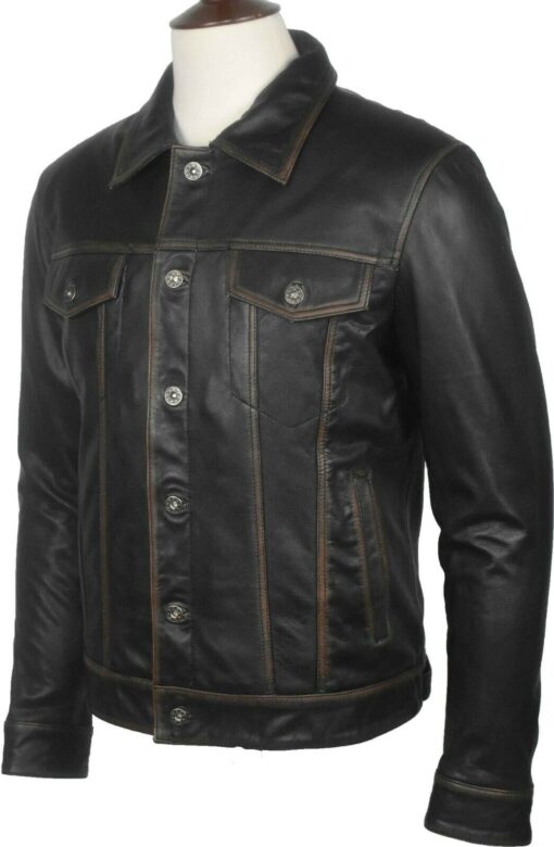 Trucker Black Genuine Leather Jacket