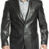 Two Button Black Genuine Leather Blazer