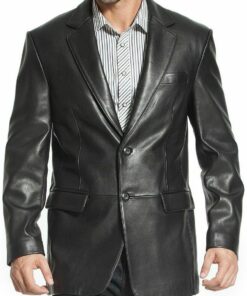 Two Button Black Genuine Leather Blazer