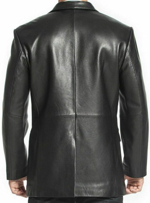 Two Button Black Genuine Leather Blazer