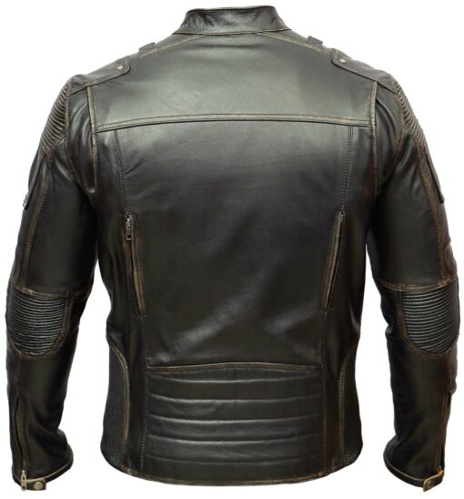 Vintage Motorcycle Distressed Black Genuine Leather Jacket