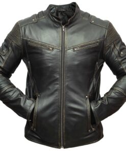 Vintage Motorcycle Distressed Black Genuine Leather Jacket