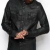 Washed And Waxed Genuine Lambskin Leather Black Shirt Jacket 1