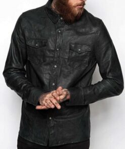 Washed And Waxed Genuine Lambskin Leather Black Shirt Jacket 1
