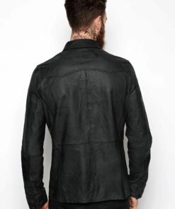 Washed And Waxed Genuine Lambskin Leather Black Shirt Jacket 1