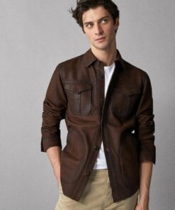 Washed And Waxed Genuine Lambskin Leather Brown Green Shirt