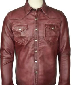 Washed And Waxed Genuine Lambskin Leather Burgundy Shirt