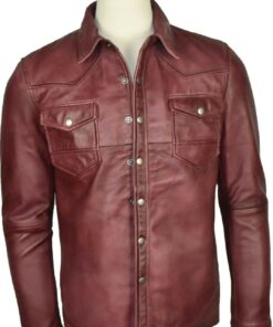 Washed And Waxed Genuine Lambskin Leather Burgundy Shirt