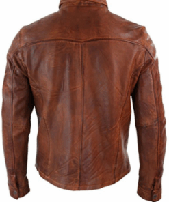 Washed And Waxed Genuine Lambskin Leather Distressed Brown Shirt 1