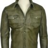 Washed And Waxed Genuine Lambskin Leather Olive Green Shirt 1