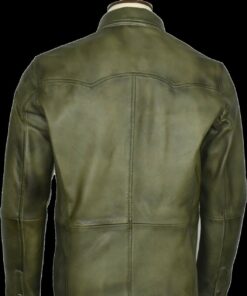 Washed And Waxed Genuine Lambskin Leather Olive Green Shirt 1