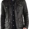 Washed And Waxed Genuine Lambskin Wrinkle Leather Distressed Black Shirt