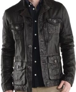 Washed And Waxed Genuine Lambskin Wrinkle Leather Distressed Black Shirt