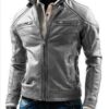 Waxed Vintage Wrinkled Distressed Grey Genuine Leather Jacket 1