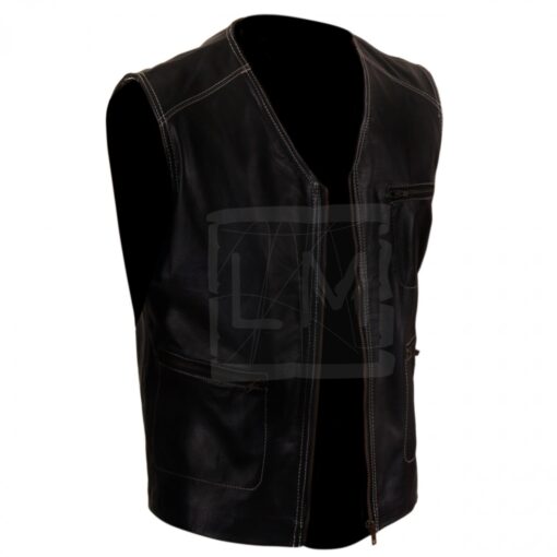 White Thread Genuine Leather Vest - Image 2